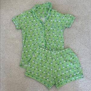 Green Bunny Print Kids Pajamas
